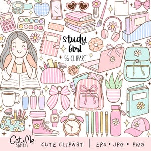 Study girl clipart Whimsy school png Back to school png Preppy teacher png Education clipart Planner girl png Pastel school supplies png