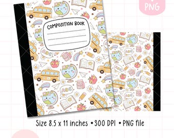 Retro back to school composition png Notebook cover file Printable school book cover School personal notebook Teacher appreciation gift png