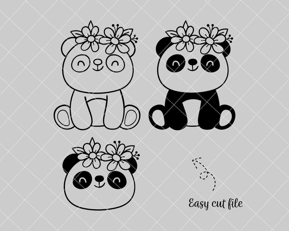 Baby Panda With Flower Svg Panda Svg Panda Clipart Bear Svg Flower Svg ...