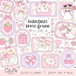 Valentines goose frames clipart, Valentine’s day png, Silly goose clipart, Coquette Bow Borders, Preppy love, Valentines Gift
