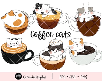 Coffee cats clipart Love coffee clipart Cat clipart Funny cat png Cat lovers Cat in cup coffee Coffee mug Printable cat Animal clipart PNG