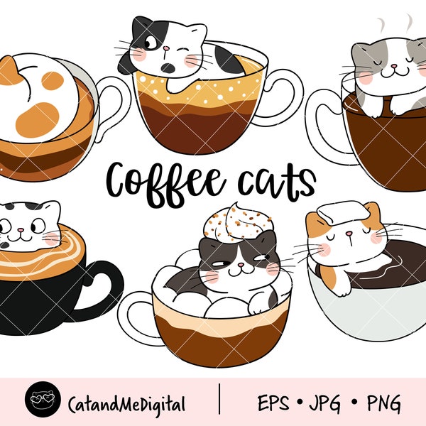 Coffee cats clipart Love coffee clipart Cat clipart Funny cat png Cat lovers Cat in cup coffee Coffee mug Printable cat Animal clipart PNG