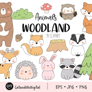 Woodland animal clipart Animal clipart Forest animal clip art  Woodland printable Bear Deer Squirrel Raccoon Rabbit Fox Instant download