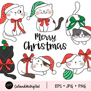 Christmas cute cat clipart Cat clipart Winter clipart Funny cats Christmas printable Christmas gift Kitten clipart Animal clipart PNG EPS