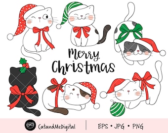 Christmas cute cat clipart Cat clipart Winter clipart Funny cats Christmas printable Christmas gift Kitten clipart Animal clipart PNG EPS