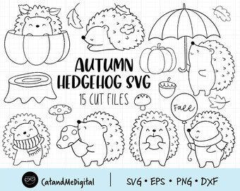 Autumn hedgehog Svg Hedgehogs clipart Fall autumn svg Fall clipart Outline woodland svg Forest clip art Coloring svg Pumpkin mushroom Dxf