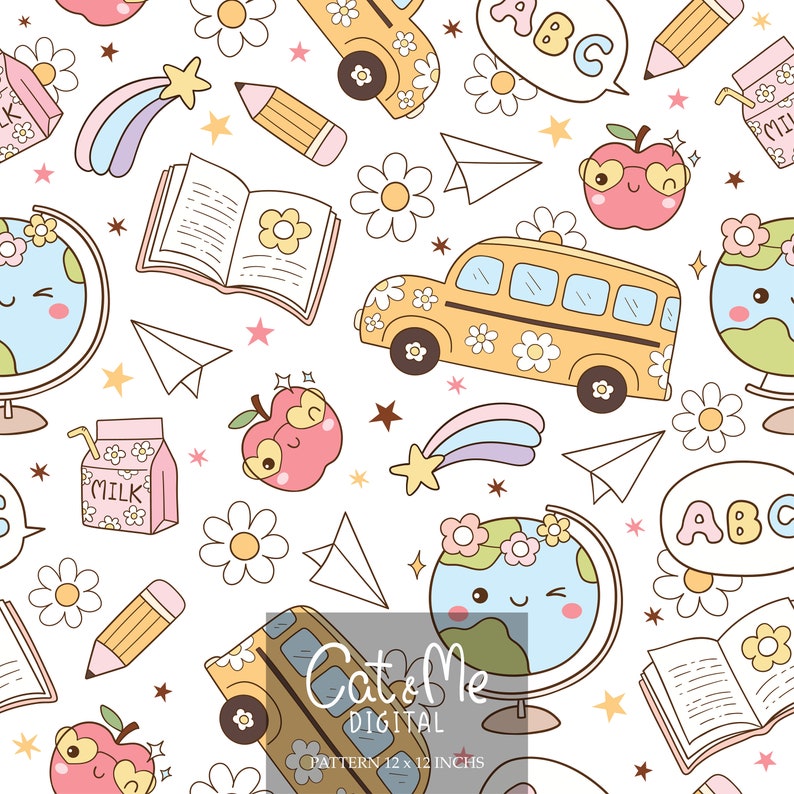 Fun School Pattern Doodle Retro Back to School Seamless Groovy Teacher Pattern School ...