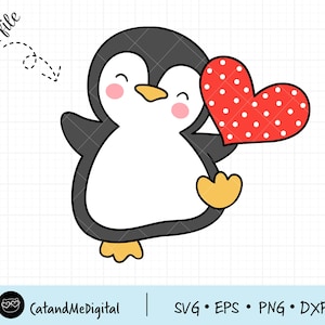 Pingüino de San Valentín svg Pingüino con corazón svg bebé pingüino clipart Love pingüino svg Kid camiseta Silueta animal cortar archivos PNG DXF