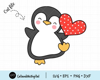 Valentine day penguin svg Penguin with heart svg Baby penguin clipart Love penguin svg Kid T- shirt Animal silhouette cut files PNG DXF