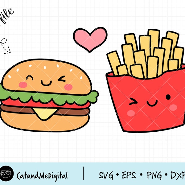 Hamburger french fries svg Burger svg Food clipart Love valentine svg Couple love svg Hamburger lover svg  Best friend Fries gift shirt svg