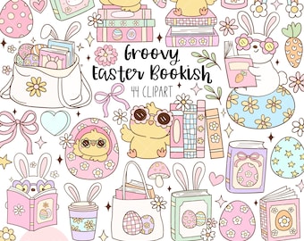 Groovy påskboksliknande clipart Retro blombok png Mysiga läsare png Bokälskare png Vårbok clipart Disco Chick Egg Pastell påskgåva