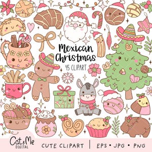 以下が含まれることがあります： メキシコクリスマスをテーマにしたデジタルクリップアート画像45点セット。ジンジャーブレッドマン、クリスマスツリー、ロバ、サンタクロース、マグカップ、チュロス、キャンディーケーン、ピニャータなど、お祝いの要素が盛りだくさんです。画像はカートゥーンスタイルで、クリスマスのクラフト、カード、デコレーションの作成に最適です。