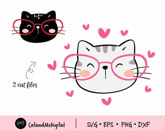 Cute face cat valentine svg Valentine cat svg Valentine clipart Cat lovers Kawaii cat svg Cute valentine art Love svg for Cricut SVG DXF