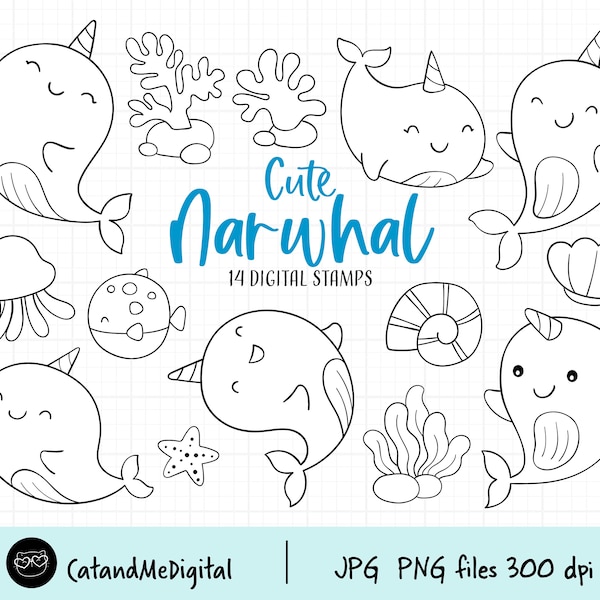 Narwhal digital stamp Narwhal clipart Whale unicorn png Digistamp narwhal clipart Sea unicorn clipart Whale digital stamp Coloring clipart