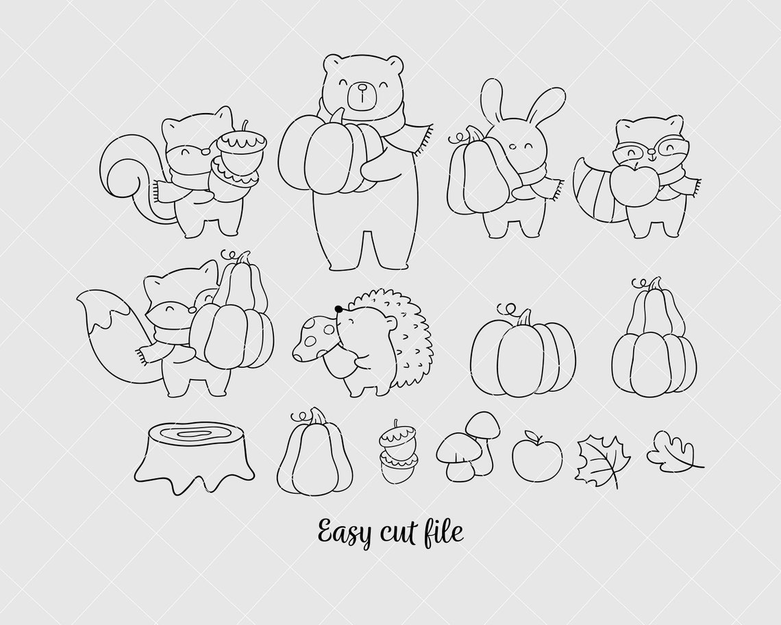 Fall Woodland Svg Autumn Svg Fall Clipart Outline Woodland Svg Forest ...