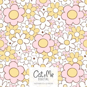 Modèle sans couture de fleurs printanières Printemps rétro sans couture Fichier de fleurs printanières Motif répétitif de fleurs Sublimation de tissu Papier numérique printanier