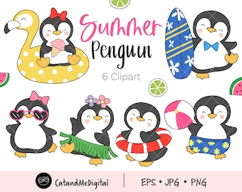 Sommer Pinguin Clipart Pinguine digitale Clipart Sommer Tier Png Sommer Party Png Beach Clipart Pinguin Vektor tropischen Clipart EPS PNG