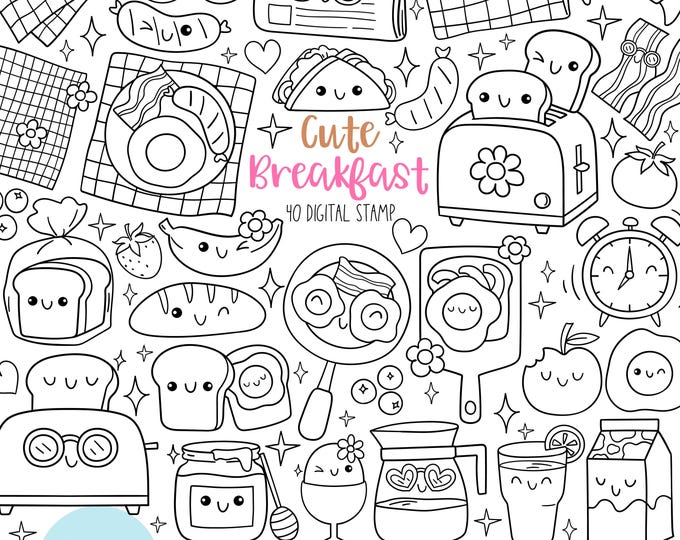 Kawaii Breakfast Digital Stamps, Kawaii Breakfast Clipart, Cute ...