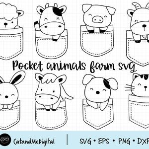Pocket animal farm svg Farm svg Outline farm clipart Kids shirt Coloring svg Doodle animal clipart Farm printable Cow Sheep Horse Pig Dxf