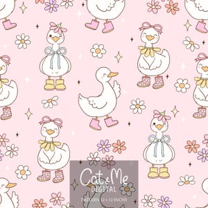 Pastel silly goose seamless pattern Pink girly goose seamless Spring goose repeating pattern Ducks fabric pattern Goose spring digital paper