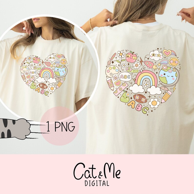 Doodle teacher heart png Groovy teacher png Teacher life png Teacher clipart Teacher sublimation Back to school png Teacher gift shirt png image 2