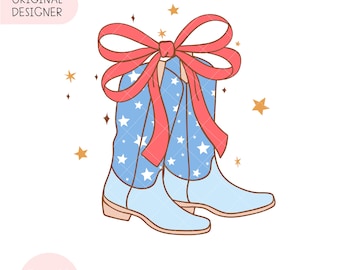 American girly 4th of July png Coquette cowgirl boots Coquette 4th of July Cherry bow png Country July png Western 4th of July shirt png