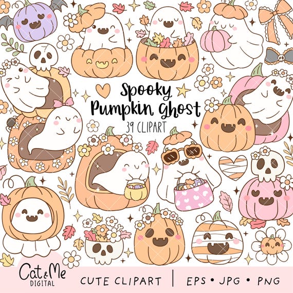 Spooky pumpkin ghost clipart Halloween fall png Floral pumpkin Cozy autumn ghosts Spooky season Png Ghosts pumpkin png Girly halloween gift
