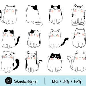 Doodle cat clipart Outline cat clipart Kawaii kittens Illustration Cat lover png Animal clipart Outline stamp png Cat gift shirt clipart