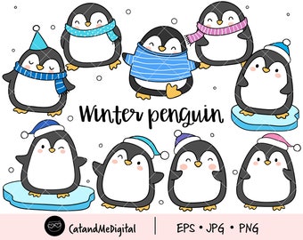 Winter penguins clipart Bird clipart Arctic animal png Winter animals Penguin vector Kawaii penguins Penguin illustration EPS PNG