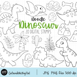 Doodle dinosaur digital stamp Outline dinosaur clipart Coloring doodle clipart Jurassic clipart Stegosaurus Coloring page Coloring activity
