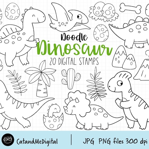 Doodle dinosaur digital stamp Outline dinosaur clipart Coloring doodle clipart Jurassic clipart Stegosaurus Coloring page Coloring activity