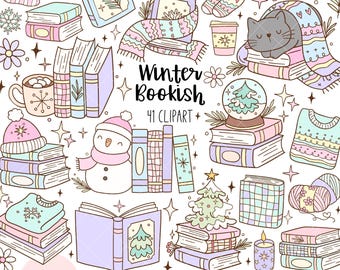Pastel winter bookish clipart Groovy bookish png Cozy readers png Cozy bookish png Trendy bookish png Book lover clipart Christmas gift png