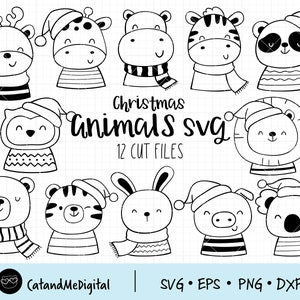 Kerst dier svg kerst svg kerstshirt svg kerstcadeau svg bos svg kindershirt svg kleuren svg beer herten konijn gesneden bestand