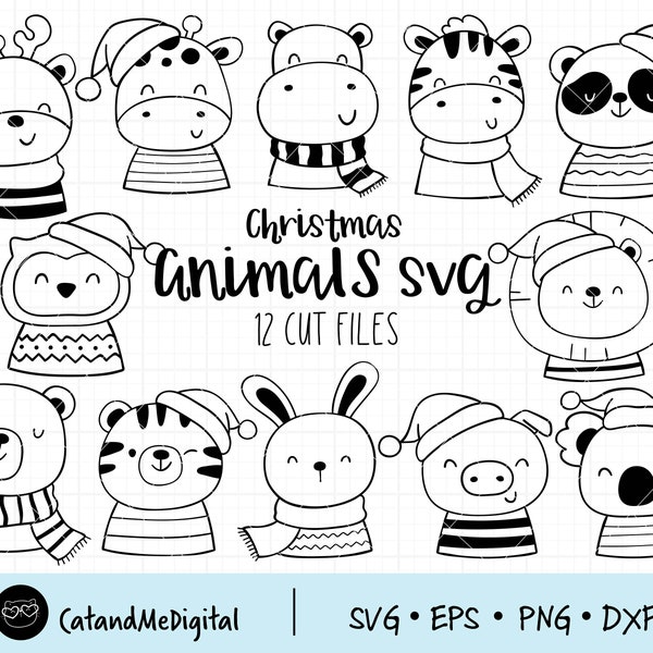 Christmas animal svg Christmas svg Christmas shirt svg Christmas gift svg Woodland svg Kids shirt svg Coloring svg Bear Deer Rabbit cut file