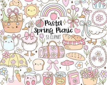 Pastel spring picnic clipart Spring clipart Silly goose clipart Cute cottagecore png Coquette girly spring Garden picnic png Spring gift png