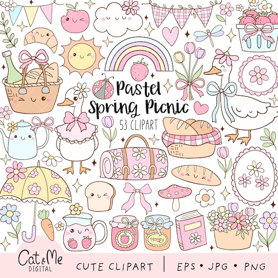 Pastel spring picnic clipart Spring clipart Silly goose clipart Cute cottagecore png Coquette girly spring Garden picnic png Spring gift png