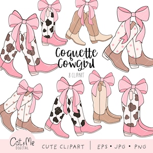 Coquette cowgirl boots clipart Cherry bow png Cowprint boots Western clipart Soft girl clipart Girly cowgirl Cowboy gift Cowgirl aesthetic