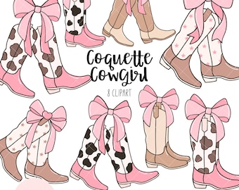 Coquette cowgirl boots clipart Cherry bow png Cowprint boots Western clipart Soft girl clipart Girly cowgirl Cowboy gift Cowgirl aesthetic