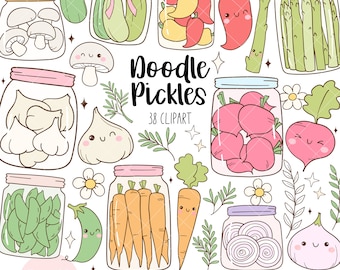 Doodle Pickles Clipart: Canning Jar PNG Set (Digital Download)