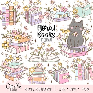 Floral book clipart Reading clipart Book with flowers png Bookish png Flowers growing png Vintage book png Flower book png Book lover gift