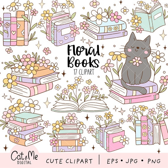 Floral book clipart Reading clipart Book with flowers png Bookish png Flowers growing png Vintage book png Flower book png Book lover gift