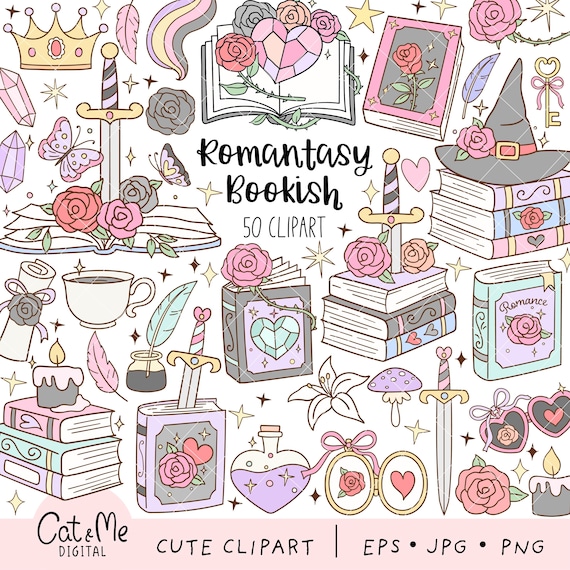 Romantasy bookish clipart Fantasy reader png Pastel Fantasy book png Retro bookish clipart Girls reading png Fantasy novel Book lover gift
