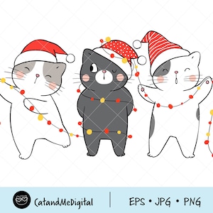 Funny cat christmas with light clipart Cat digital download Cute cat Cat christmas Christmas printable Christmas clipart PNG JPG EPS
