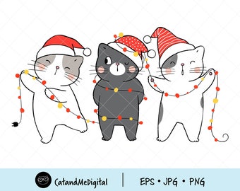 Funny cat christmas with light clipart Cat digital download Cute cat Cat christmas Christmas printable Christmas clipart PNG JPG EPS
