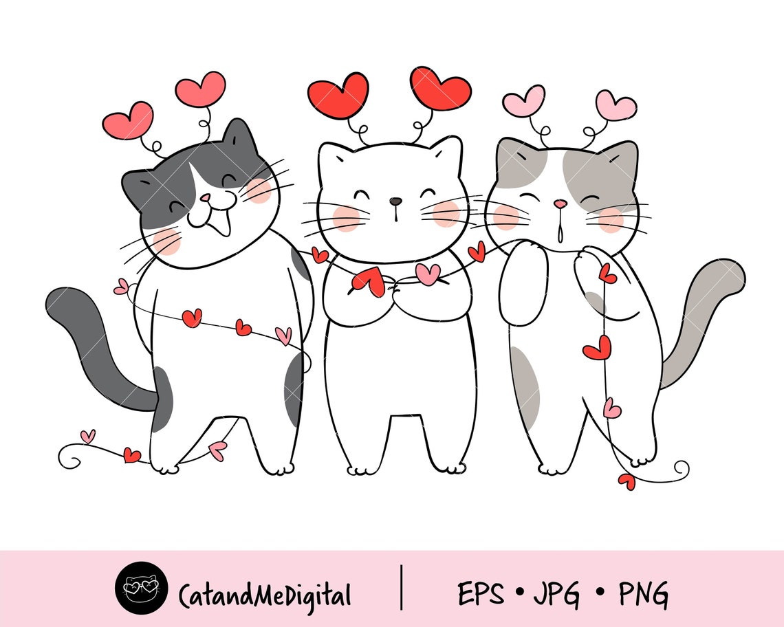 Cute Cat Valentine Clipart Valentine Png Cat Png Love Clipart - Etsy