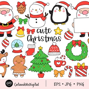 Bonito clipart de natal Clipart de inverno Clipart de férias Árvore de natal, rena, alce de Papai Noel, pinguim, guirlanda, azevinho, pacote de natal png
