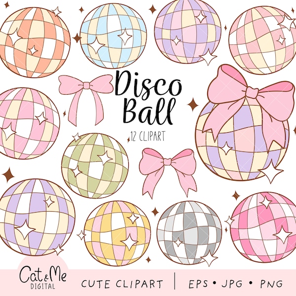 Disco ball clipart Retro ball png Trendy disco ball png Groovy clipart Coquette pink bow Soft Girl Era Social club png Sublimation for shirt