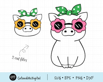 Summer pig svg Bandana pig girl svg Baby pig svg Pig with sunflower sunglasses Pig t-shirt Kids shirt svg Girl shirt svg Farm girl svg