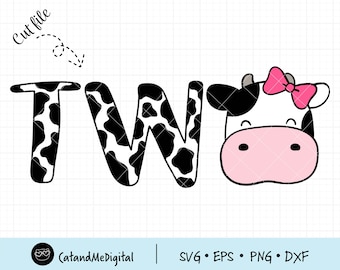 Krowa dwa urodziny svg Krowa dwa svg Dziewczyna urodzinowa clipart Dziecko krowa svg 2 urodziny svg Koszulka Clipart zwierząt gospodarskich Koszula gospodarska pliki do cięcia