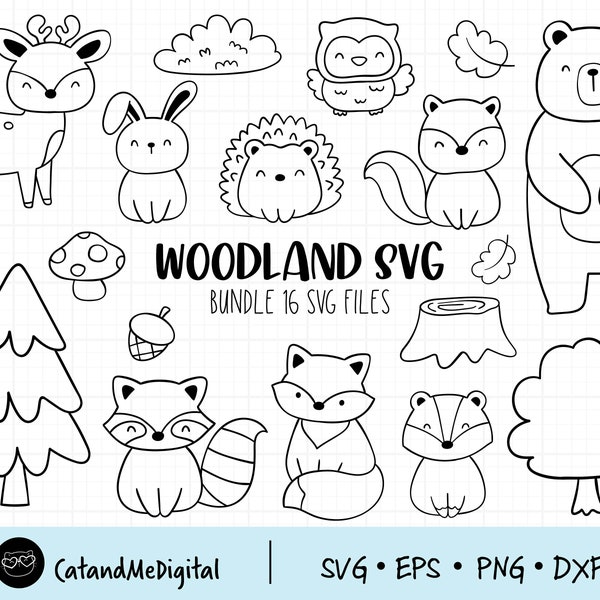 Woodland animal svg Outline Woodland svg Forest clip art digital stamp Coloring svg clipart Bear Fox Deer Squirrel Raccoon Dxf cut file